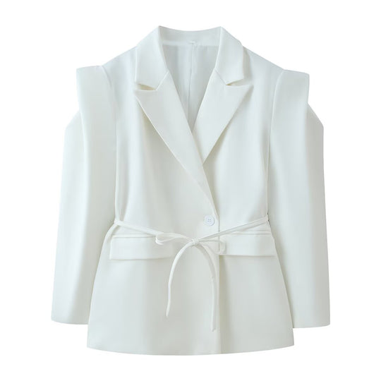 Damen nan taillierter Blazer mit Bindegürtel, Reverskragen und Schulterpolstern EB