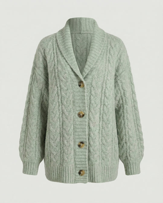 Damen gemütliche Langstrickjacke mit softem Flauschgarn, extrabreiter Silhouette und dekorativer Knopfleiste EB