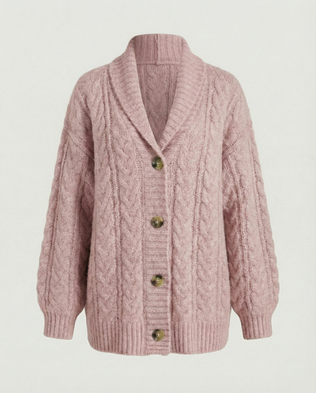 Damen gemütliche Langstrickjacke mit softem Flauschgarn, extrabreiter Silhouette und dekorativer Knopfleiste EB