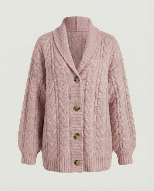 Damen gemütliche Langstrickjacke mit softem Flauschgarn, extrabreiter Silhouette und dekorativer Knopfleiste EB