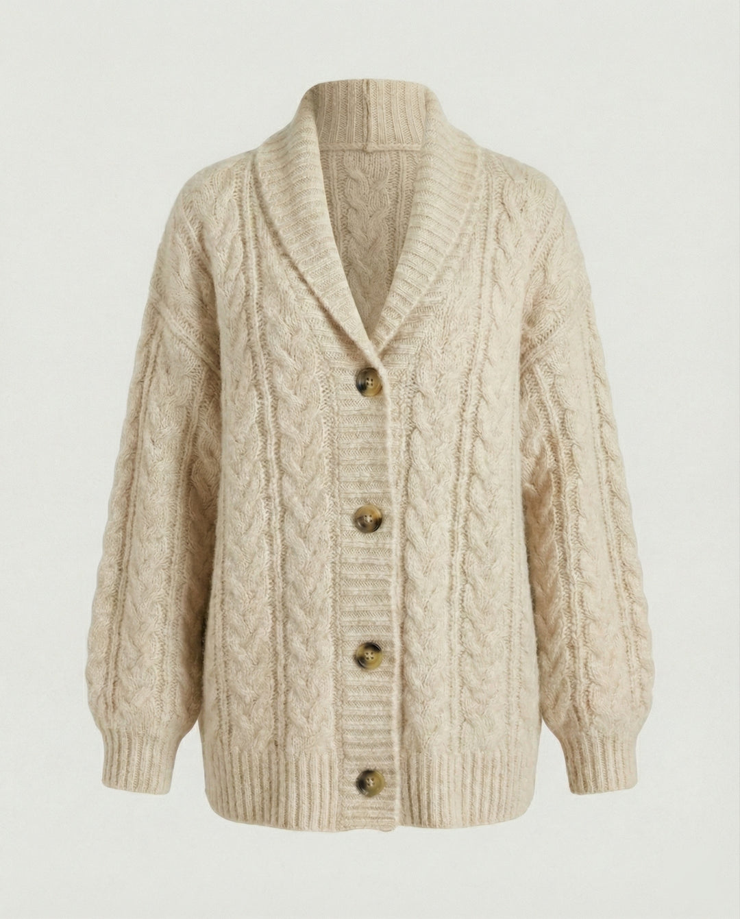 Damen gemütliche Langstrickjacke mit softem Flauschgarn, extrabreiter Silhouette und dekorativer Knopfleiste EB