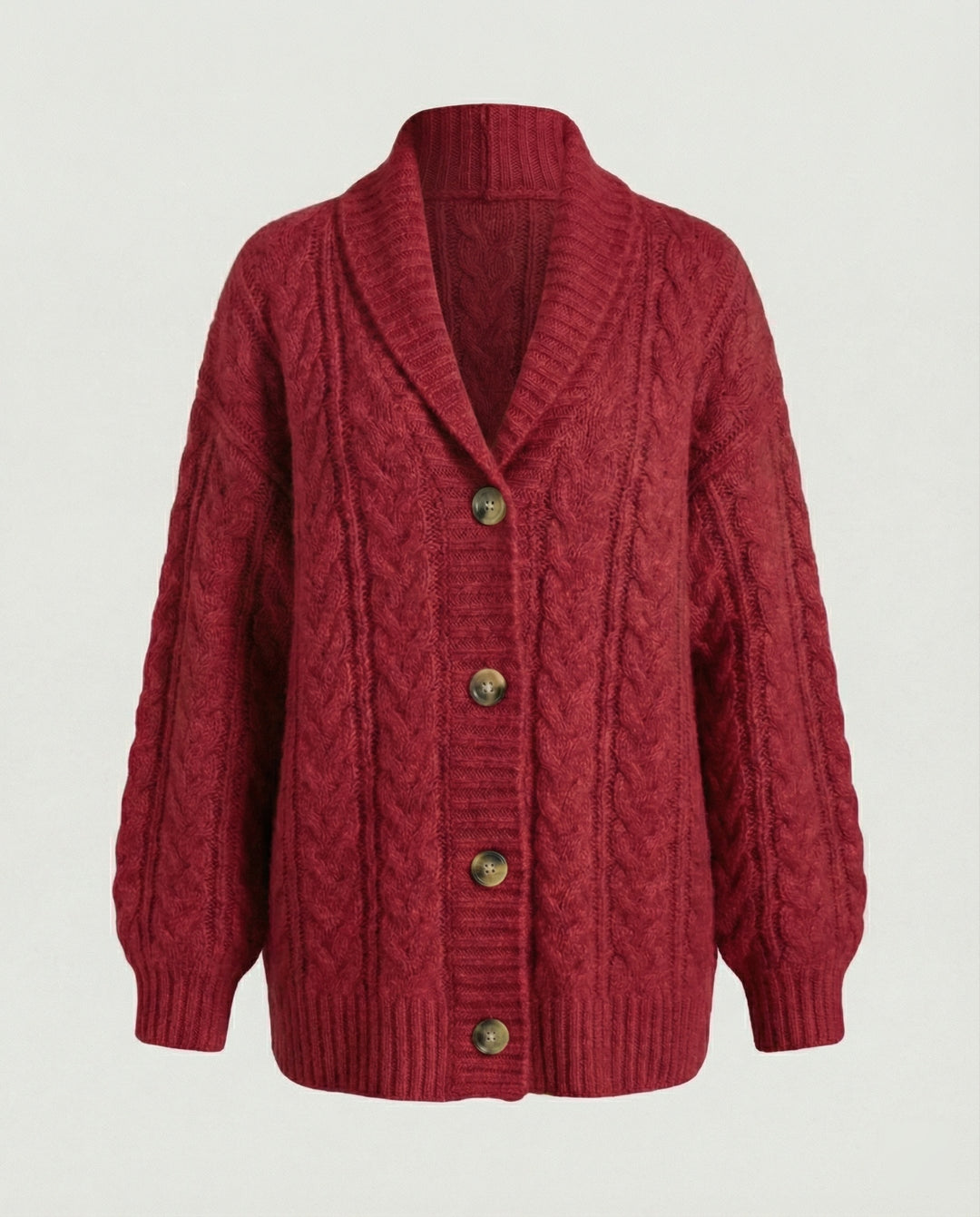 Damen gemütliche Langstrickjacke mit softem Flauschgarn, extrabreiter Silhouette und dekorativer Knopfleiste EB