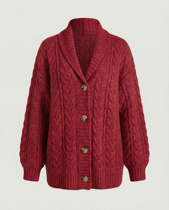 Damen gemütliche Langstrickjacke mit softem Flauschgarn, extrabreiter Silhouette und dekorativer Knopfleiste EB
