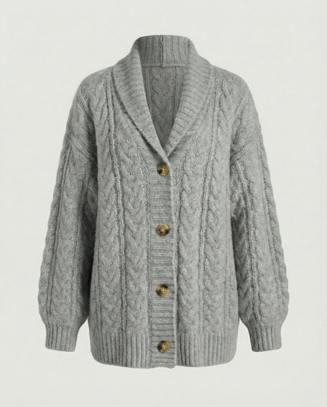 Damen gemütliche Langstrickjacke mit softem Flauschgarn, extrabreiter Silhouette und dekorativer Knopfleiste EB