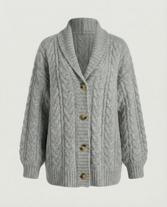 Damen gemütliche Langstrickjacke mit softem Flauschgarn, extrabreiter Silhouette und dekorativer Knopfleiste EB