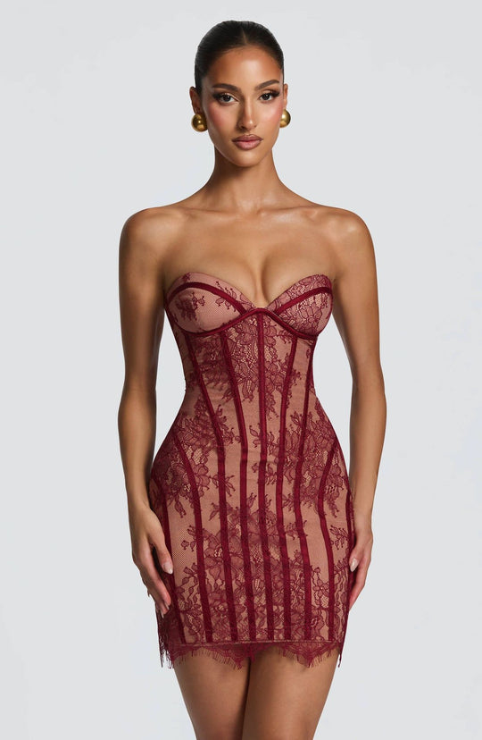 Damen Elegantes Korsettkleid mit Spitzenverzierung und transparenter Optik EB