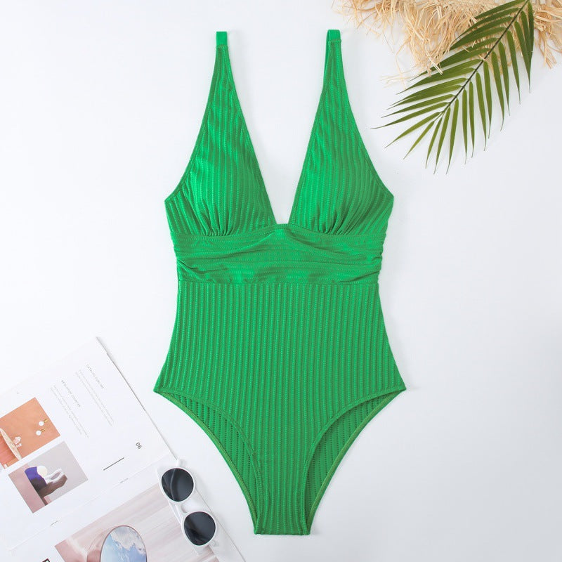 Damen Einteiler Badeanzug mit raffiniertem Rippendesign EB