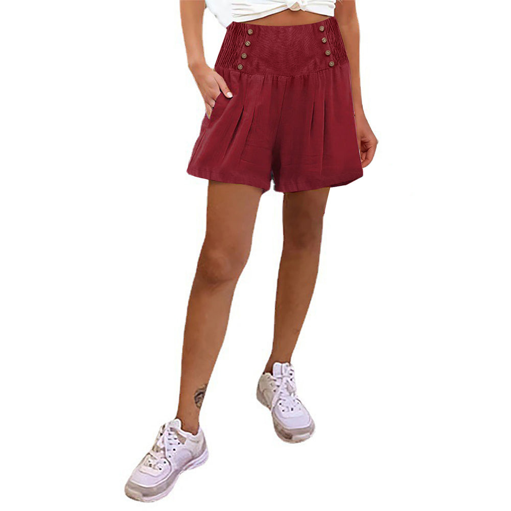Damen elegante Shorts mit hohem Bund und Knopfdetail EB