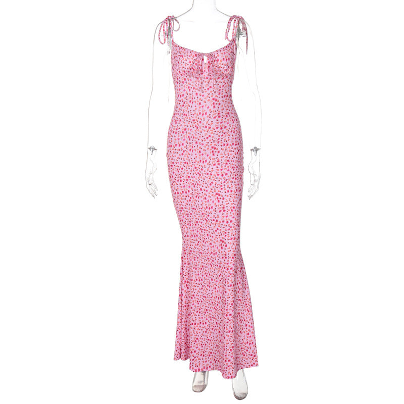 Damen Bodenlanges Kleid mit floralem Muster und verstellbaren Trägern EB