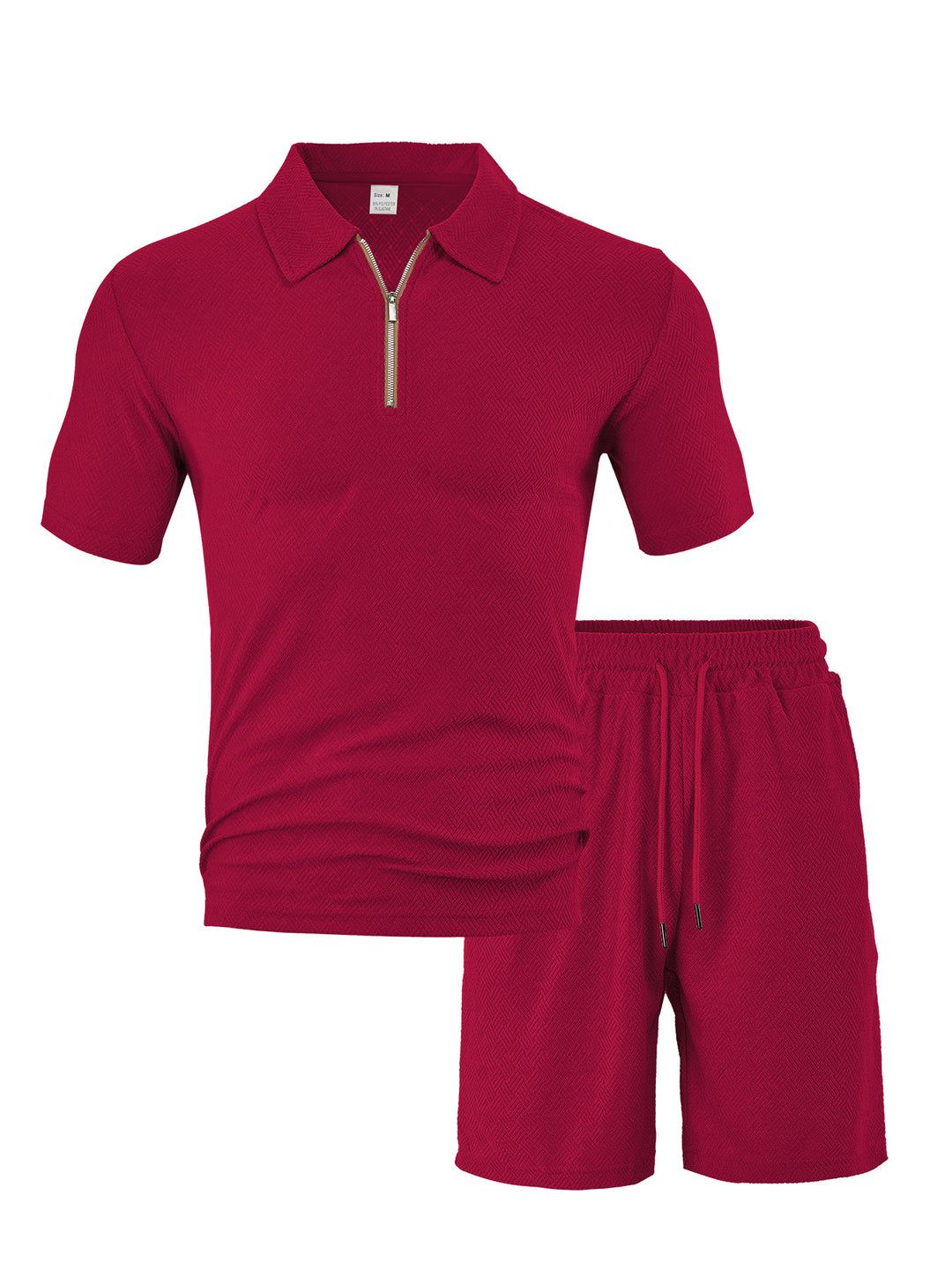 Herren nan komfortables Kurzarm-Halbzip-Set mit Polokragen und elastischer Kordelhose aus Strukturstrick EB
