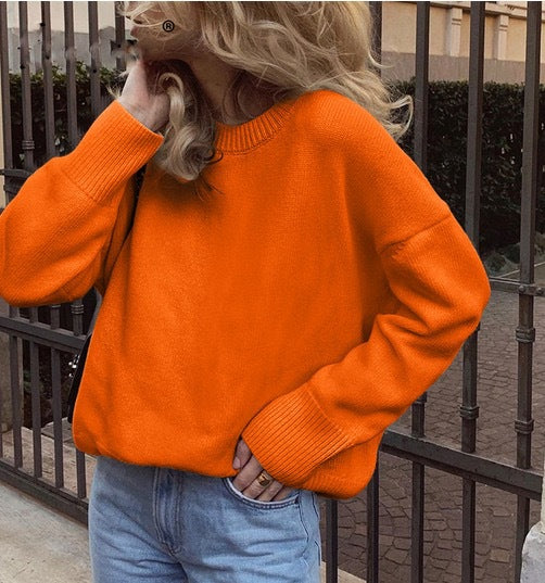 Damen Oversized Pullover mit feinem Strickmuster und breiten Bündchen EB