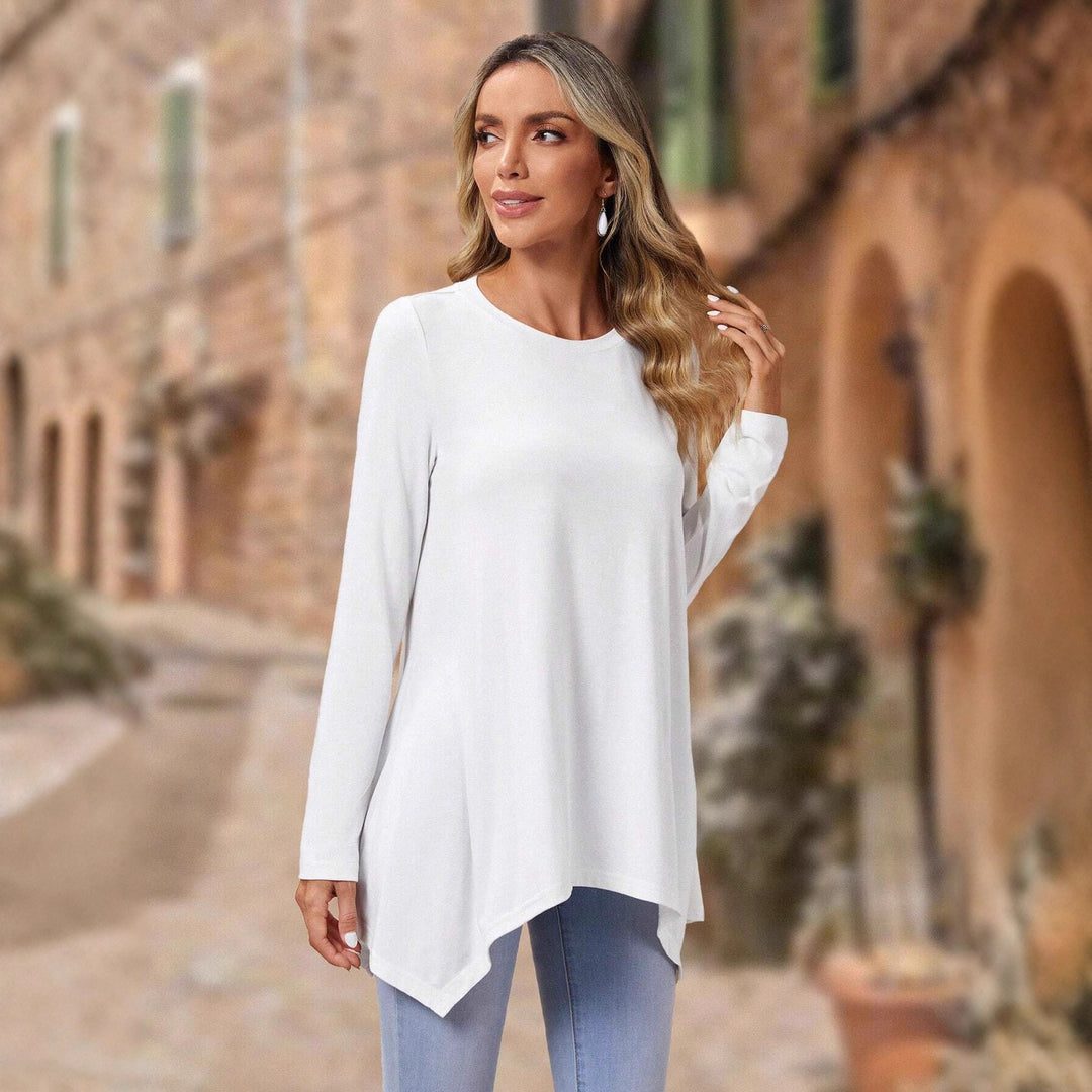 Damen langes Oberteil mit asymmetrischem Saum und lockerem Schnitt EB