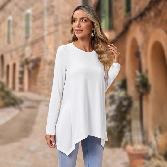 Damen langes Oberteil mit asymmetrischem Saum und lockerem Schnitt EB