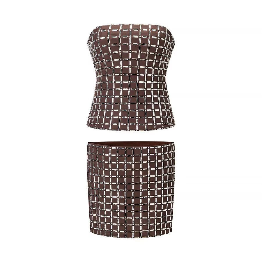 Damen Oberteil und Rock Set mit modernem Gitterdesign EB