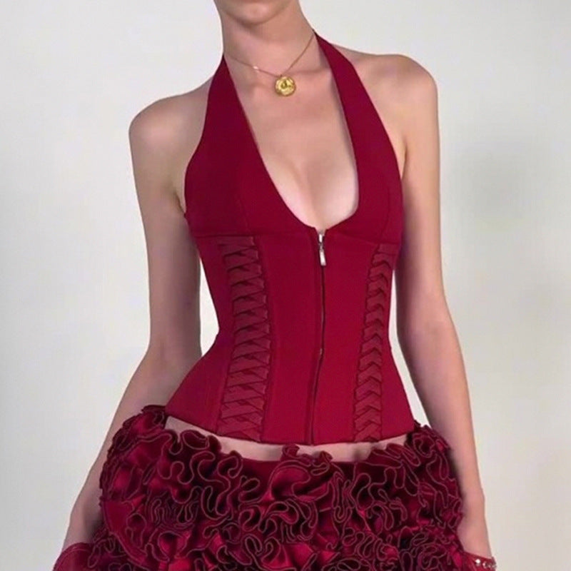 Damen-Haltertop mit raffinierten Zipp-Details und Baumwollmix EB