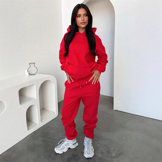 Damen Loungewear-Set mit oversized Kapuzenpullover und hochgeschnittener Kordelzug-Jogginghose aus Baumwollmischung EB