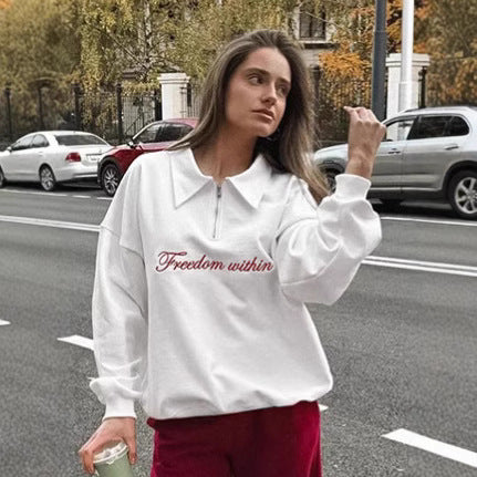 Damen Oversized Fleece-Hemd mit Reißverschluss und elegantem Schriftzug EB