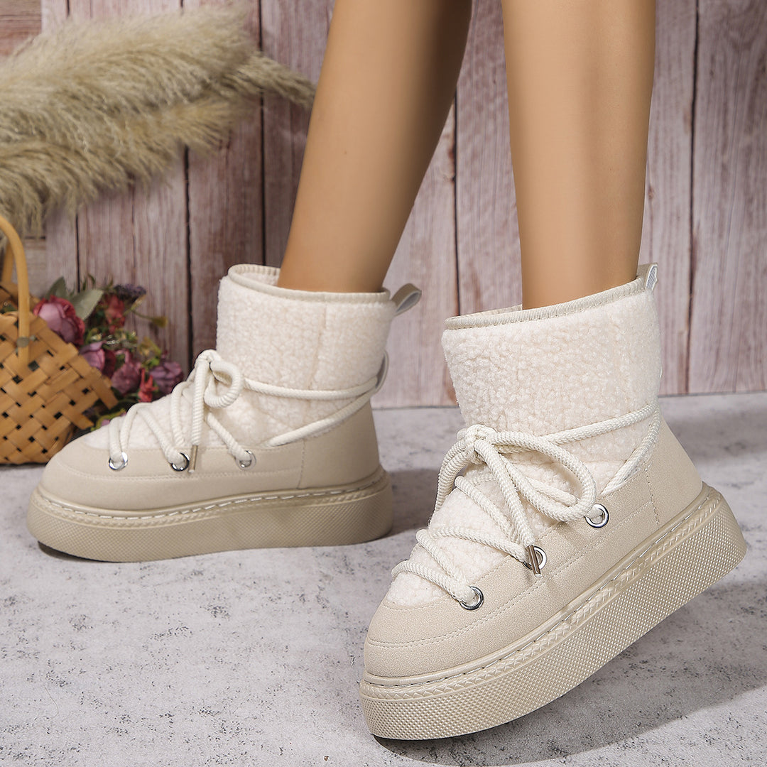 Damen Gefütterte Plateau-Schnürboots mit Teddyfutter und dicker Profilsohle EB
