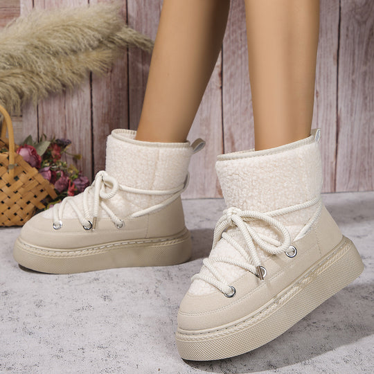 Damen Gefütterte Plateau-Schnürboots mit Teddyfutter und dicker Profilsohle EB