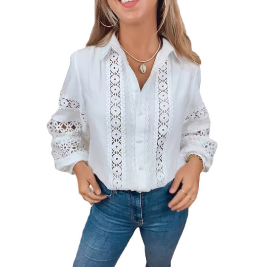 Damen Bluse mit kunstvollen Spitzenverzierungen und modernen Details Heidi-Mode