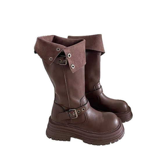 Damen Modische und robuste Stiefel mit verstellbarem Riemen und Schnalle EB