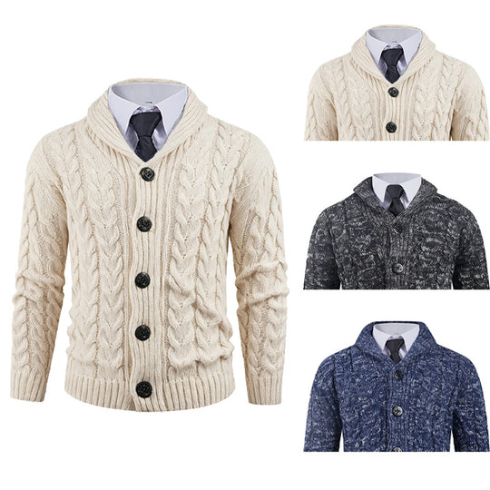Herren Strickjacke mit Zopfmuster und schickem Schalkragen EB