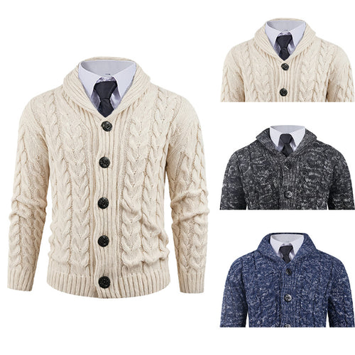 Herren Strickjacke mit Zopfmuster und schickem Schalkragen EB