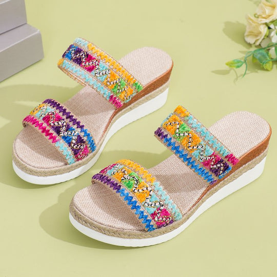 Damen modische Wedgesandalen mit exquisiten Ziernähten EB