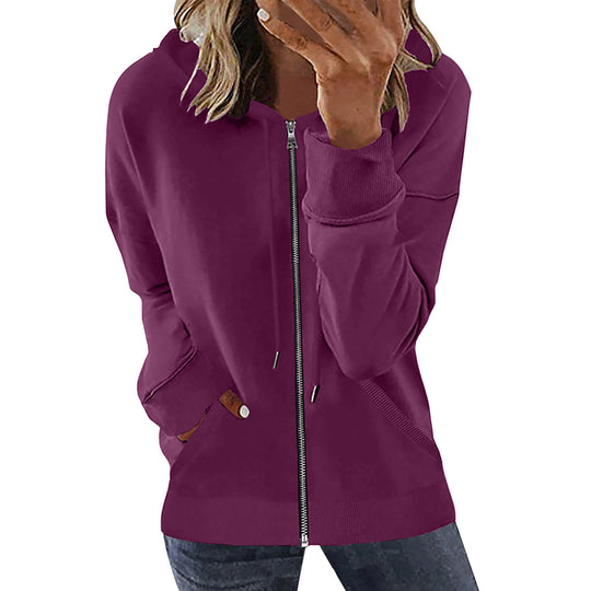 Damen nan Kapuzenjacke mit durchgehendem Reißverschluss, Kängurutaschen und elastischen Bündchen EB