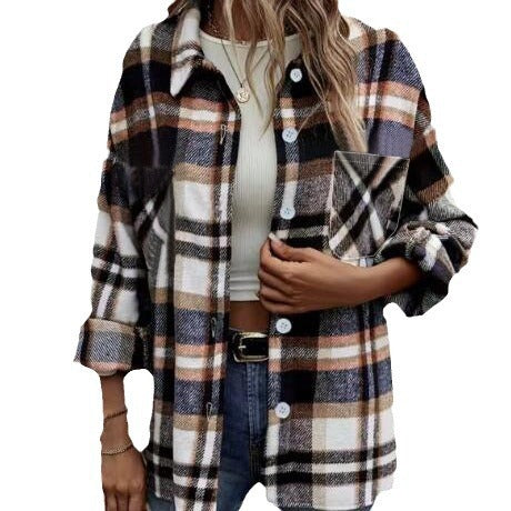 Damen lässige Karomuster Hemdjacke EB