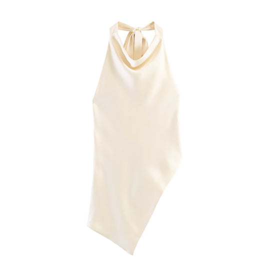 Damen elegantes Haltertop mit einzigartigem asymmetrischem Schnitt und dekorativem Knoten EB