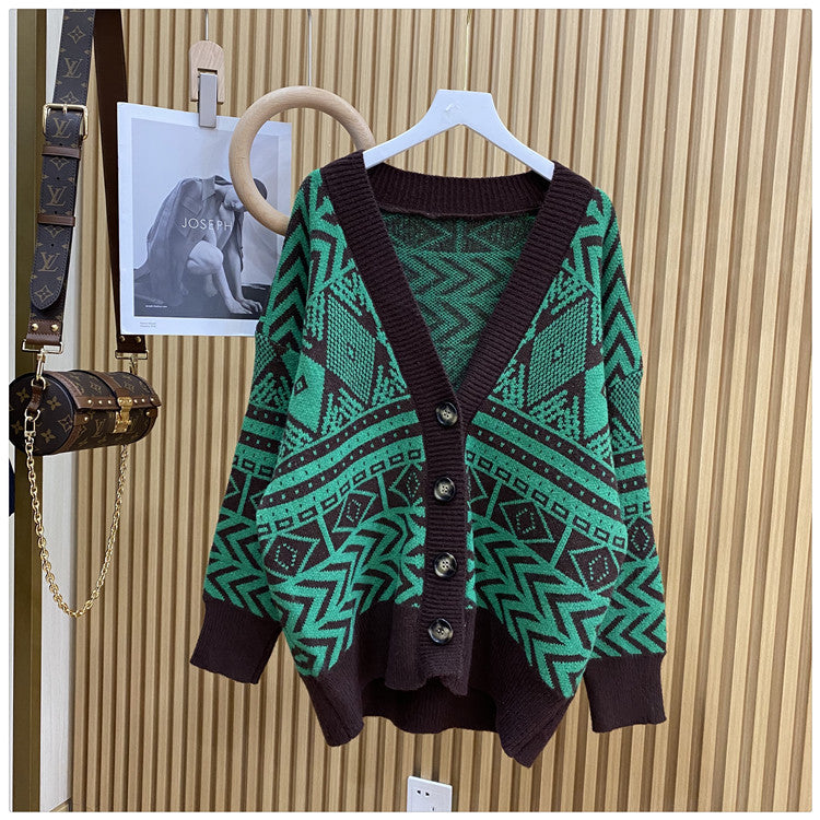Damen Übergroße Strickjacke mit geometrischem Muster EB