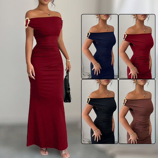 Damen Wickelmaxikleid mit schmalem Schnitt und auffälligen Details EB