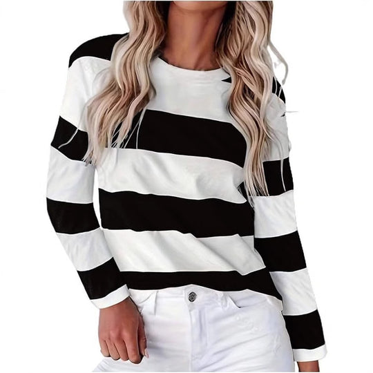 Damen lässiges gestreiftes Langarmshirt EB