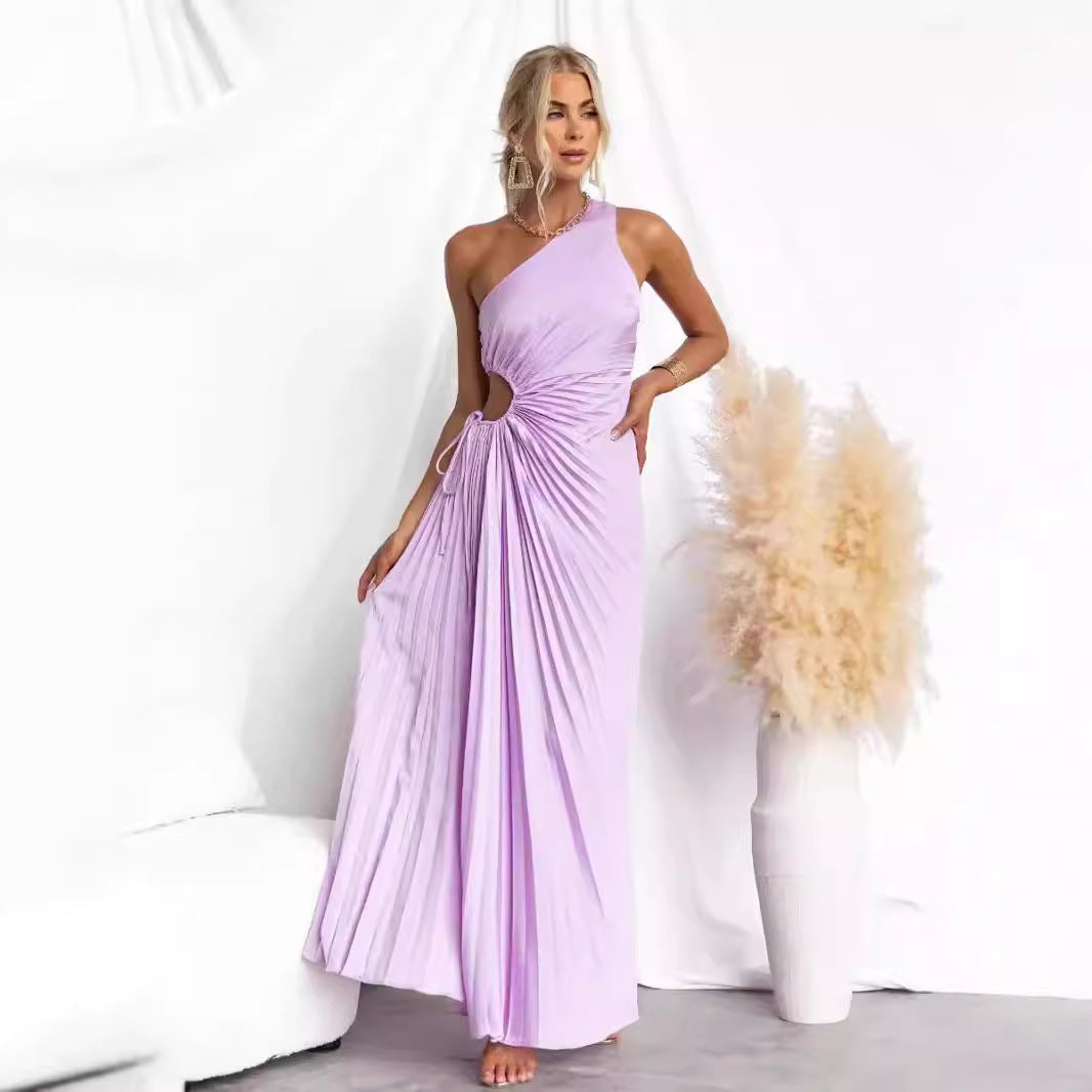 Damen Maxikleid mit Raffiniertem Faltenwurf und Asymmetrischem Design EB