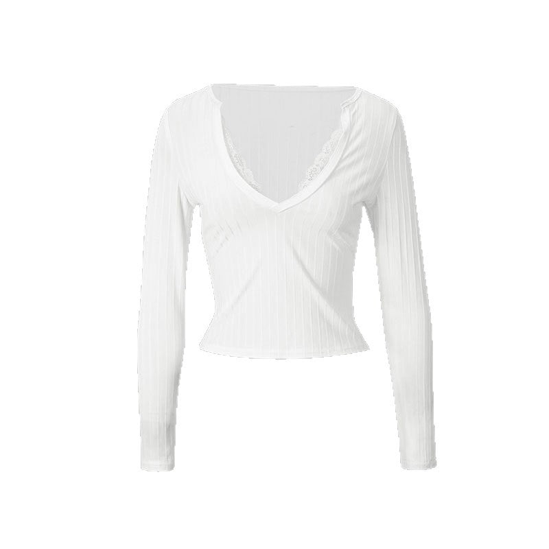 Damen Top mit feinen Rippdetails und elegantem V-Ausschnitt EB