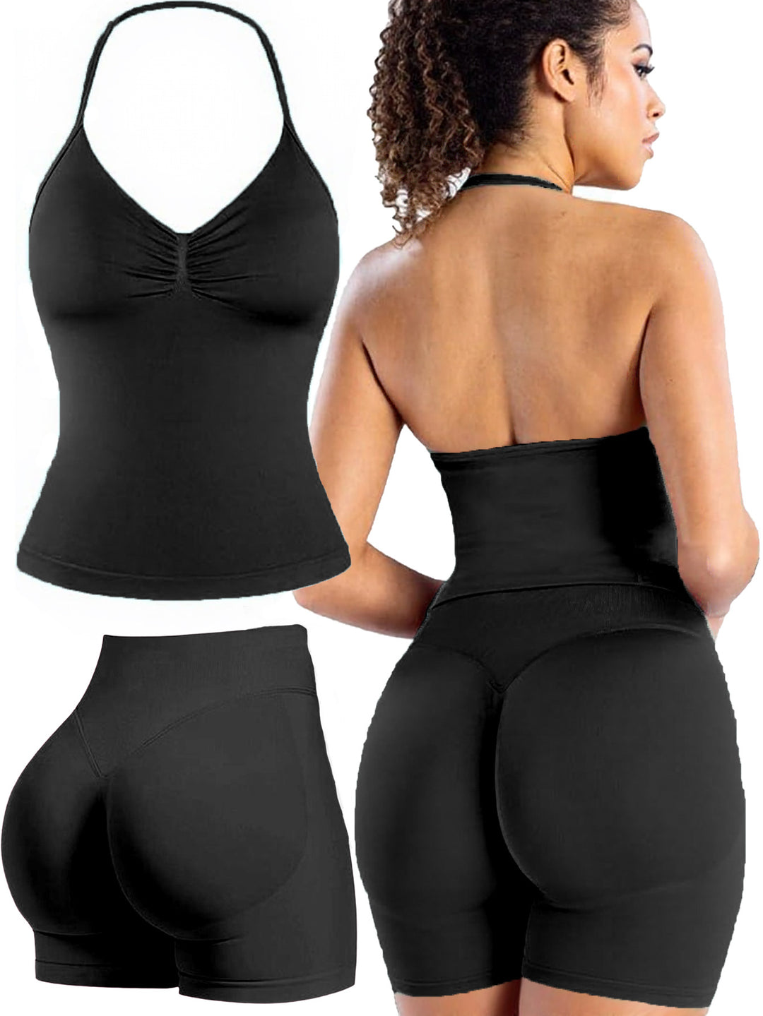 Damen Sportoberteil mit push-up Effekt und figurformenden Shorts EB
