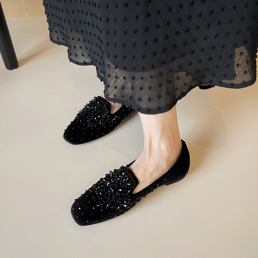 Damen Ballerinas mit funkelnden Strassapplikationen EB
