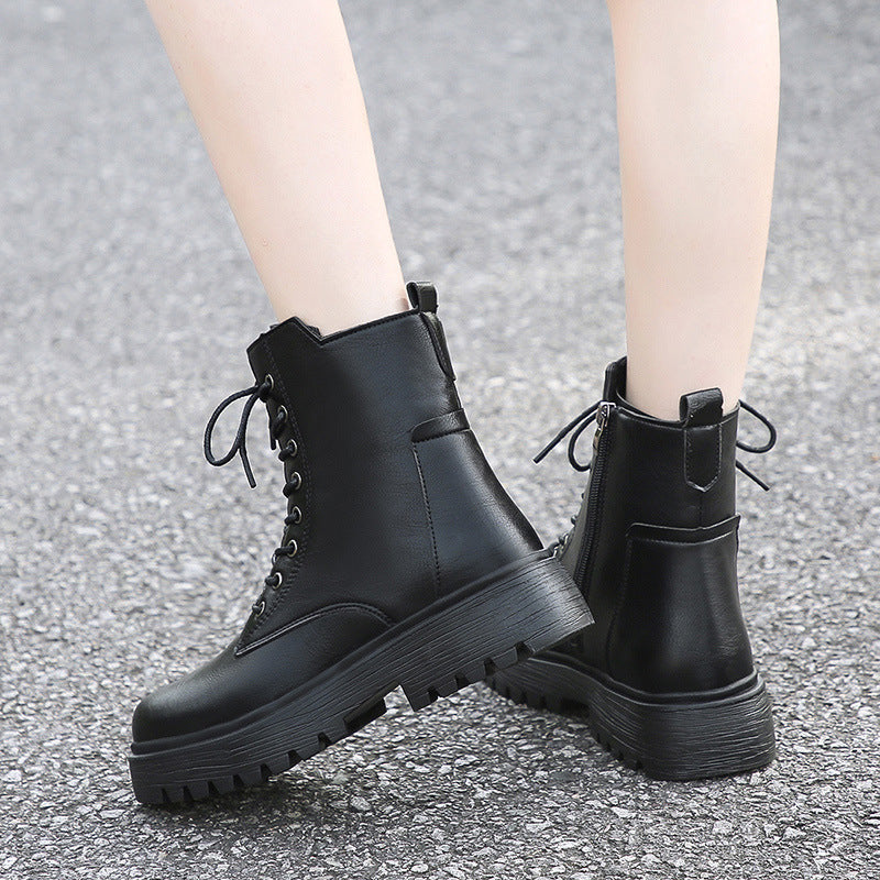 Damen robuste Schnürstiefel mit hoher Sohle und praktischem Design EB