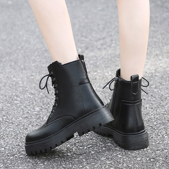 Damen robuste Schnürstiefel mit hoher Sohle und praktischem Design EB
