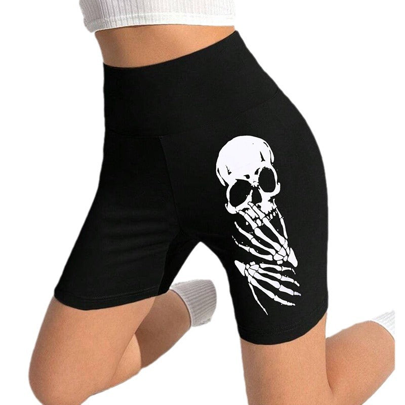 Damen Sportliche Radlerhose mit auffälligem Skelett-Print EB