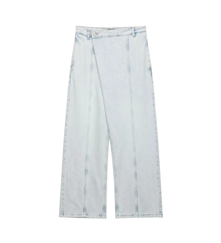 Damen Weite Jeans im lässigen Windbreaker-Stil mit ausgefallenen Nähten EB