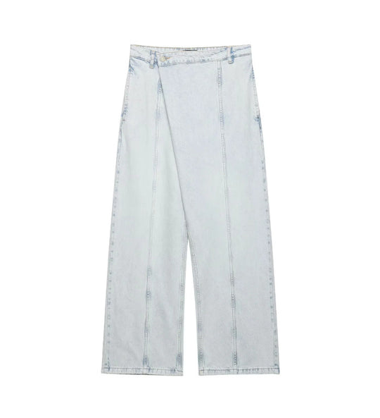 Damen Weite Jeans im lässigen Windbreaker-Stil mit ausgefallenen Nähten EB
