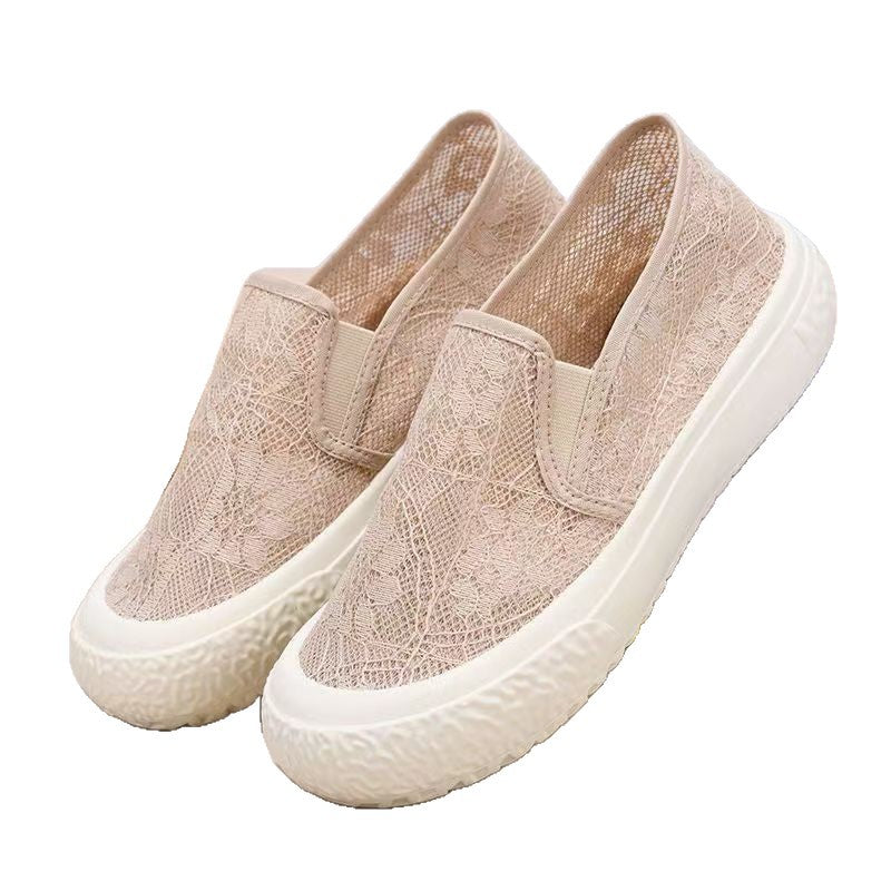 Damen Slip-On Sneakers aus gehäkeltem Material mit elastischem Einsatz EB