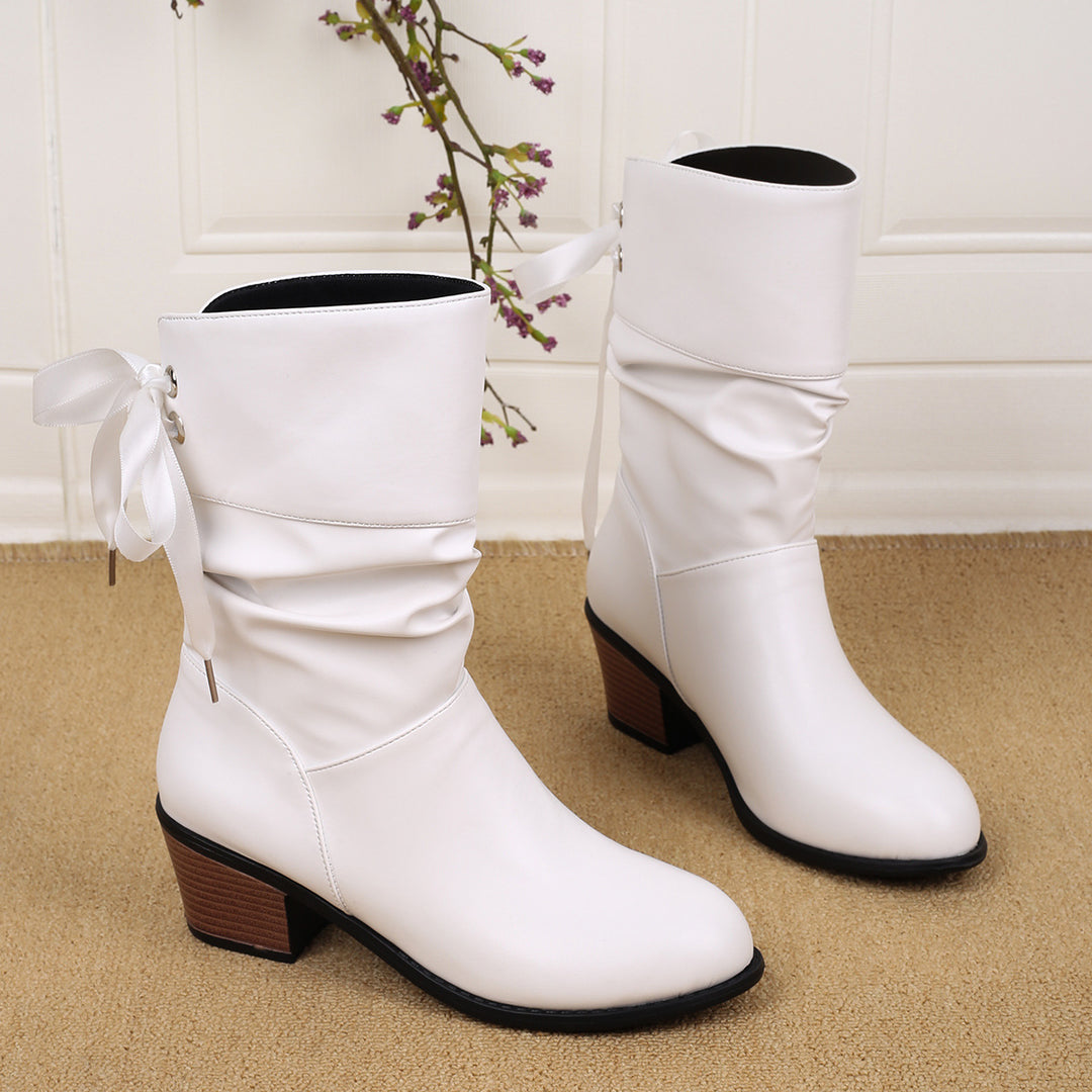 Damen Stiefeletten mit modischem Falten-Design und verstellbarem Riemen EB