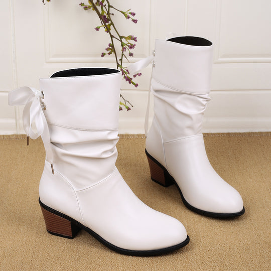 Damen Stiefeletten mit modischem Falten-Design und verstellbarem Riemen EB