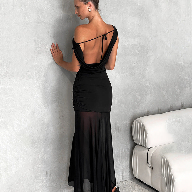Damen Elegantes schulterfreies Maxikleid mit raffiniertem Rüschendesign EB