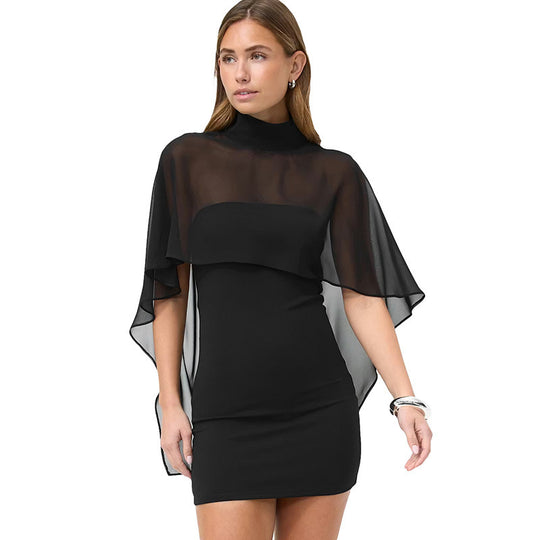Damen Elegante Wickelbluse mit transparenter Kapuze und asymmetrischem Saum EB