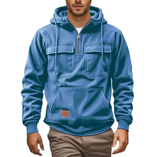 Herren Fleecepullover mit angezipptem Kragen und praktischen Taschen EB