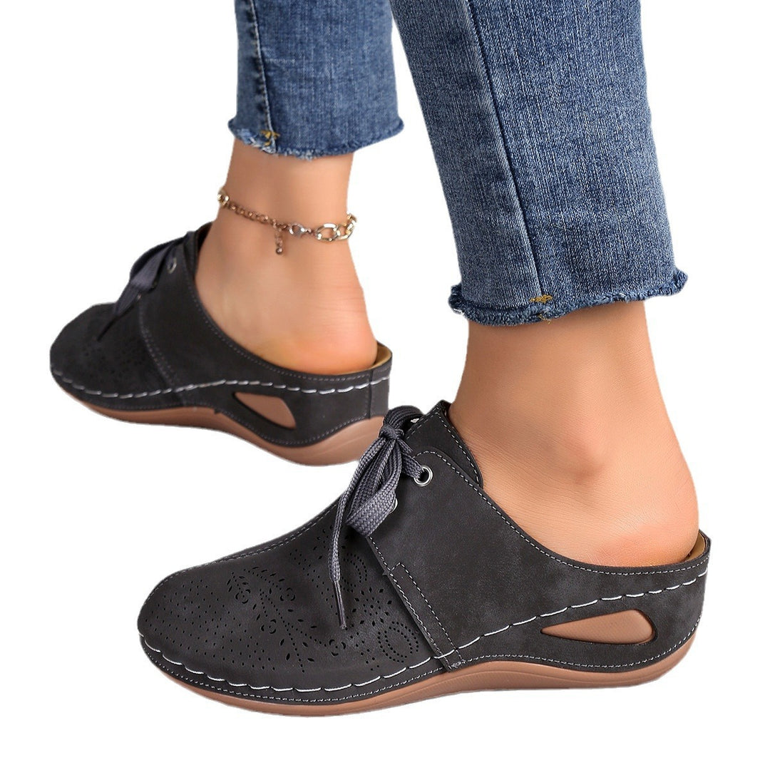Damen modische Mokassins mit luftiger Perforation und dekorativem Schnürdesign EB